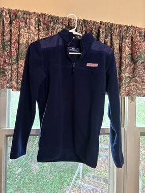 Boys XL Vineyard Vines Navy Fleece Zip Pullover with Red Whale Logo